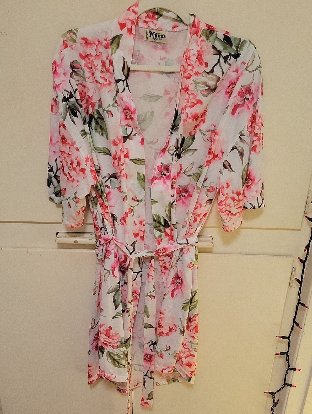 Show Me Your MuMu White Floral Sheer Robe with Pink & Green Print
